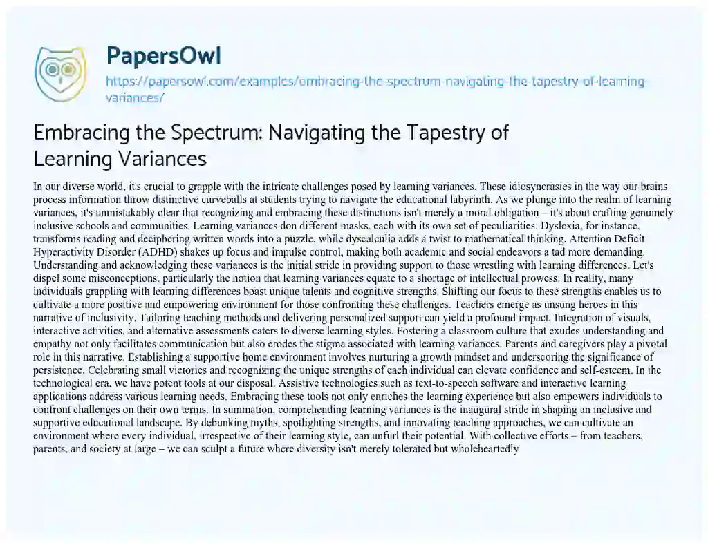 Essay on Embracing the Spectrum: Navigating the Tapestry of Learning Variances