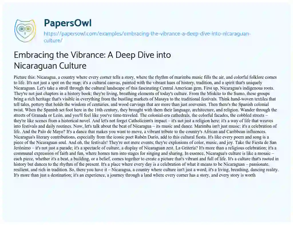 Essay on Embracing the Vibrance: a Deep Dive into Nicaraguan Culture