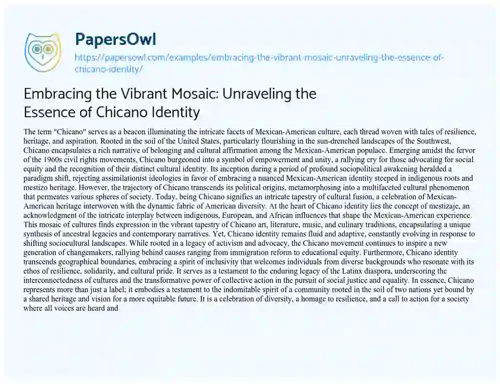 Essay on Embracing the Vibrant Mosaic: Unraveling the Essence of Chicano Identity
