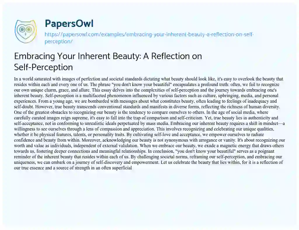 Essay on Embracing your Inherent Beauty: a Reflection on Self-Perception