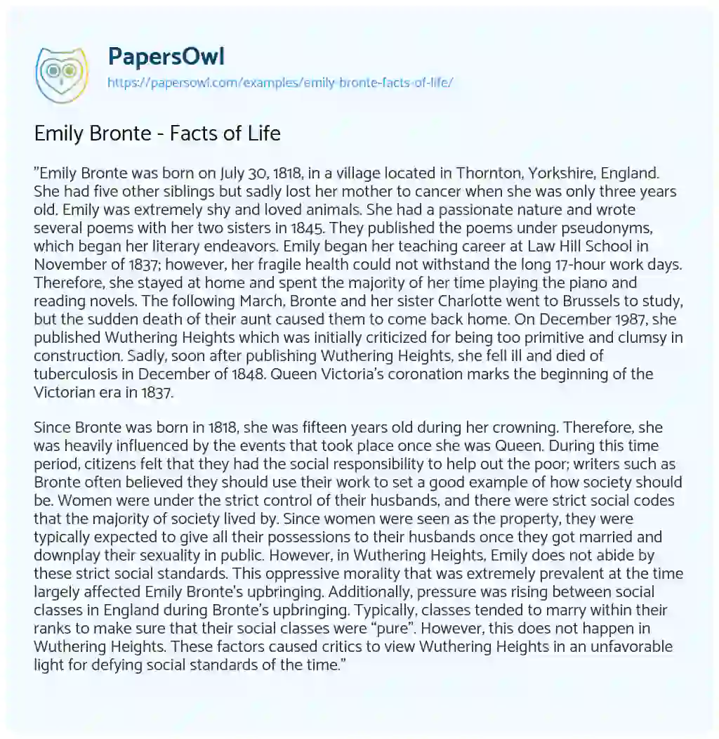 Essay on Emily Bronte – Facts of Life