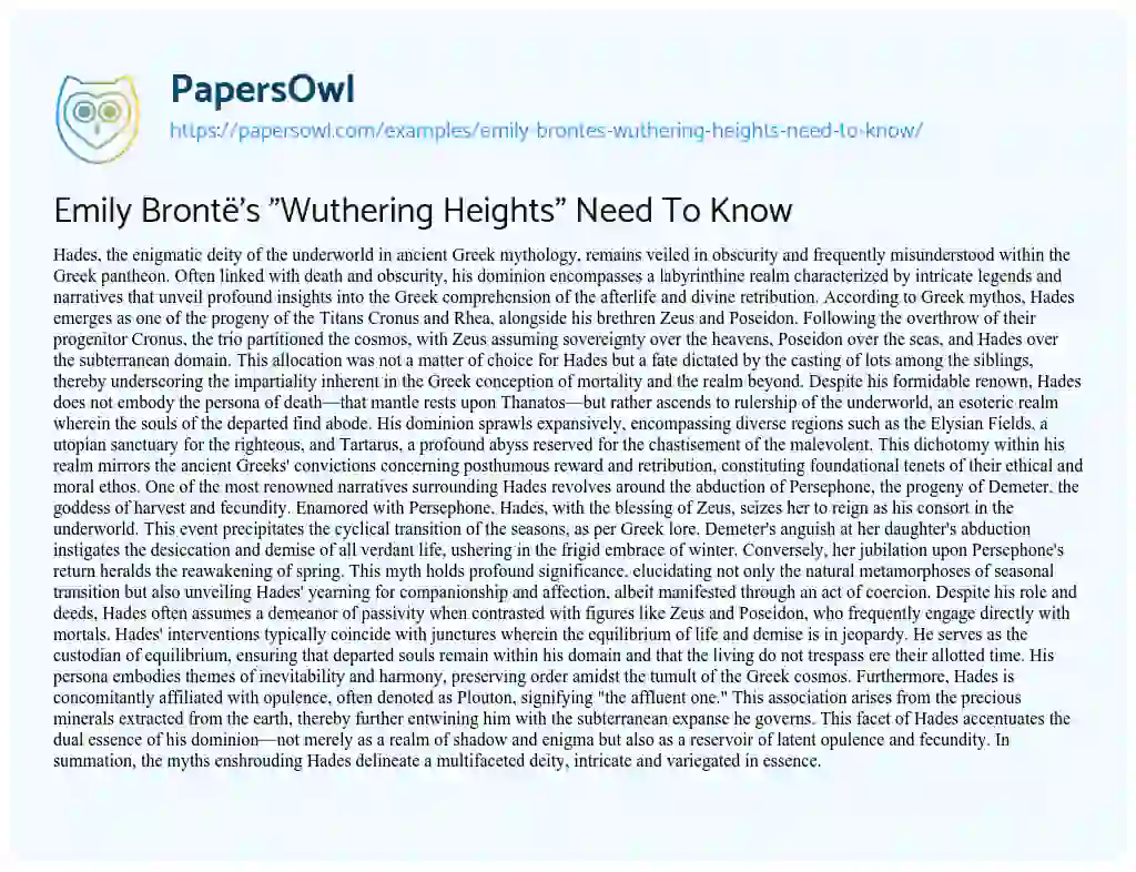Essay on Emily Brontë’s “Wuthering Heights” Need To Know
