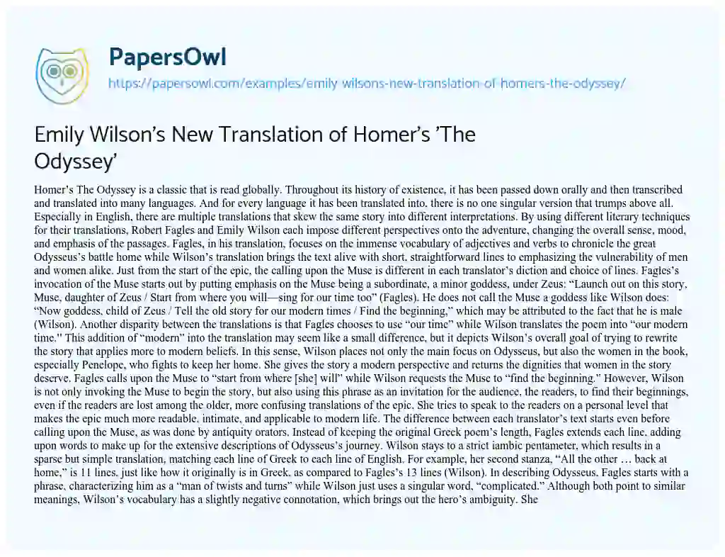 Essay on Emily Wilson’s New Translation of Homer’s ‘The Odyssey’