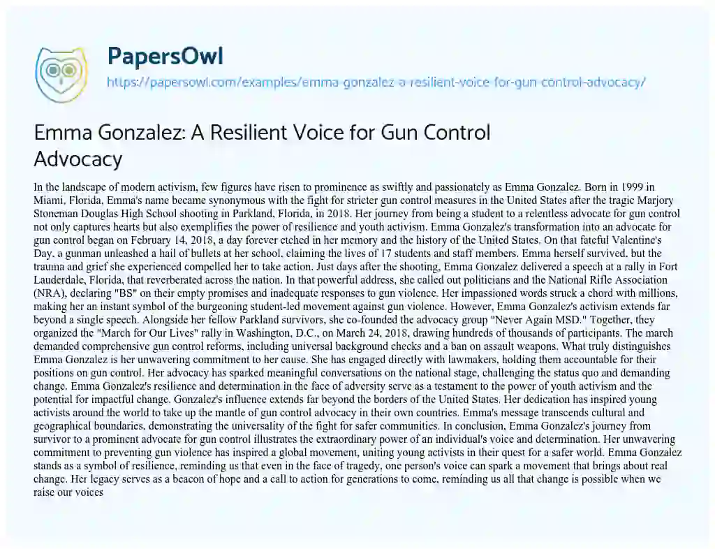 Essay on Emma Gonzalez: a Resilient Voice for Gun Control Advocacy