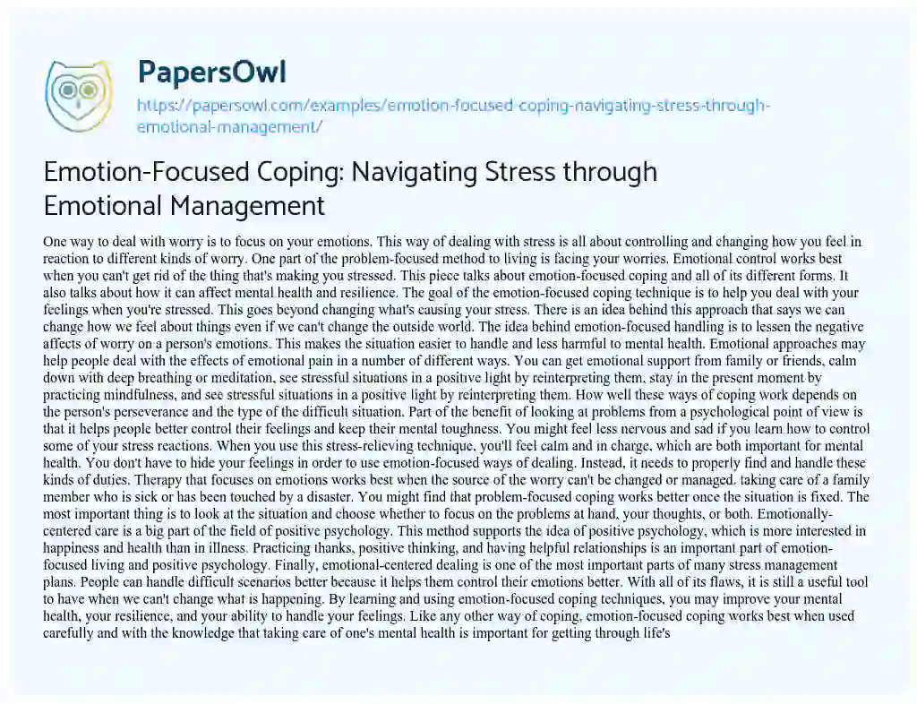 Essay on Emotion-Focused Coping: Navigating Stress through Emotional Management