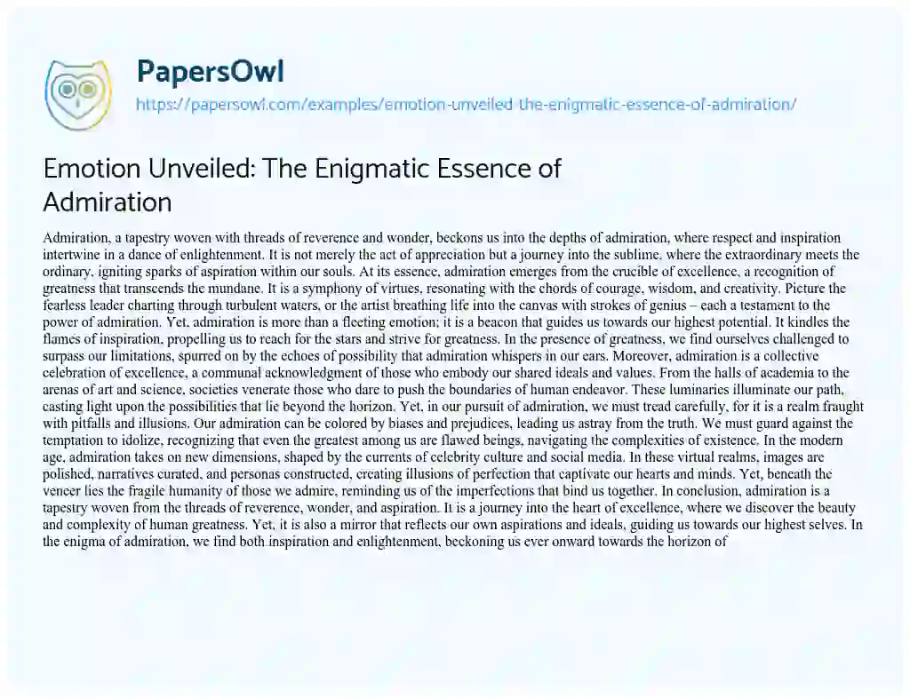 Essay on Emotion Unveiled: The Enigmatic Essence of Admiration