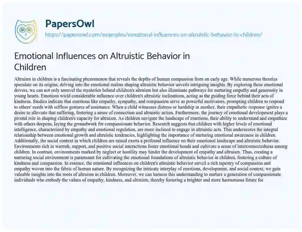 Essay on Emotional Influences on Altruistic Behavior in Children