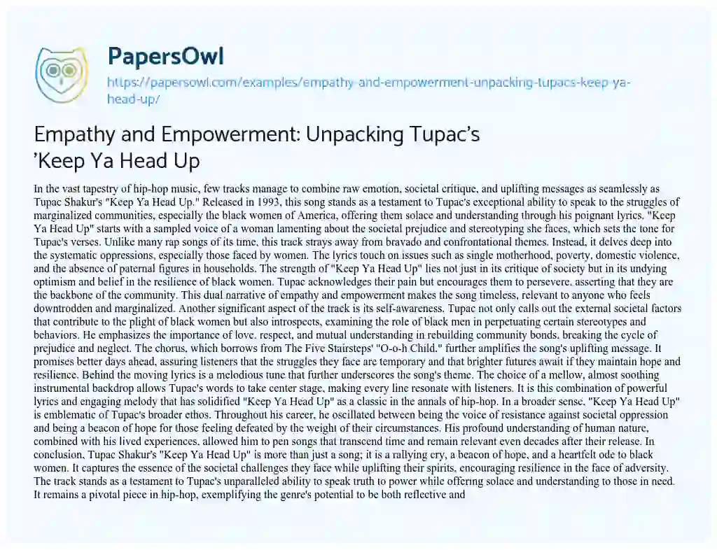 Essay on Empathy and Empowerment: Unpacking Tupac’s ‘Keep Ya Head up