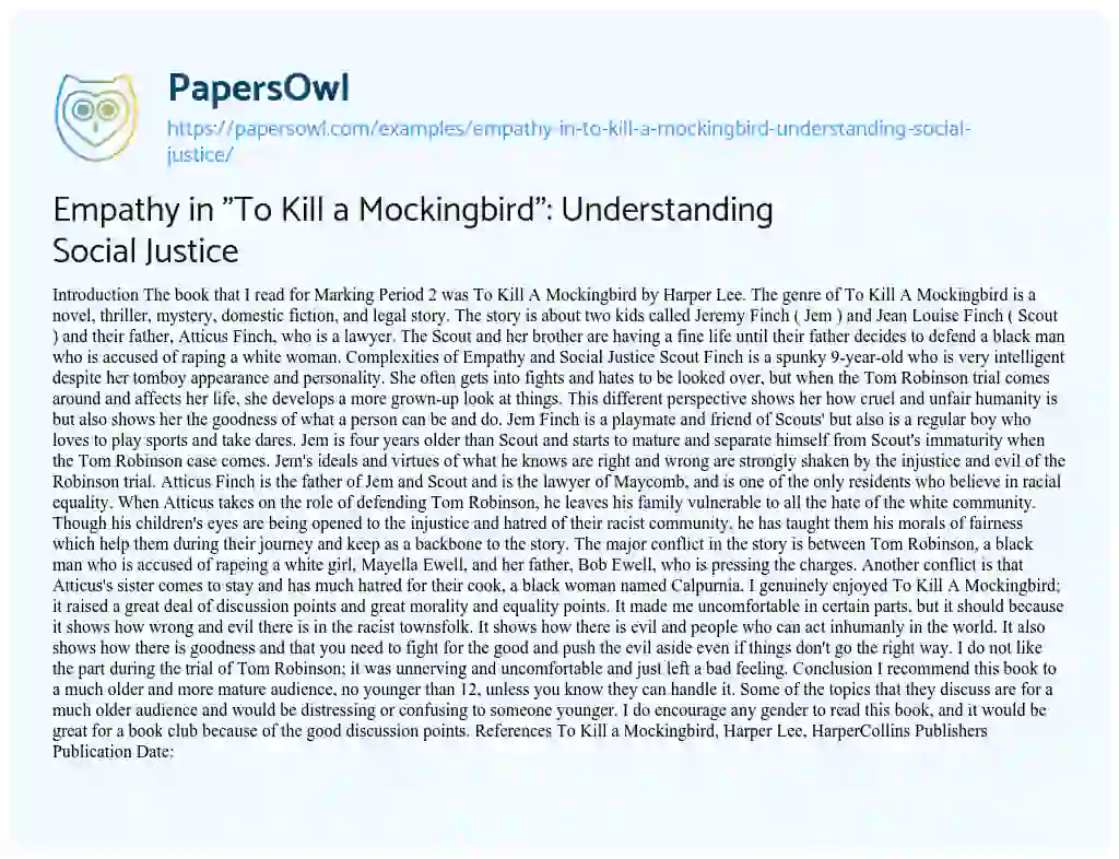 empathy in to kill a mockingbird essay