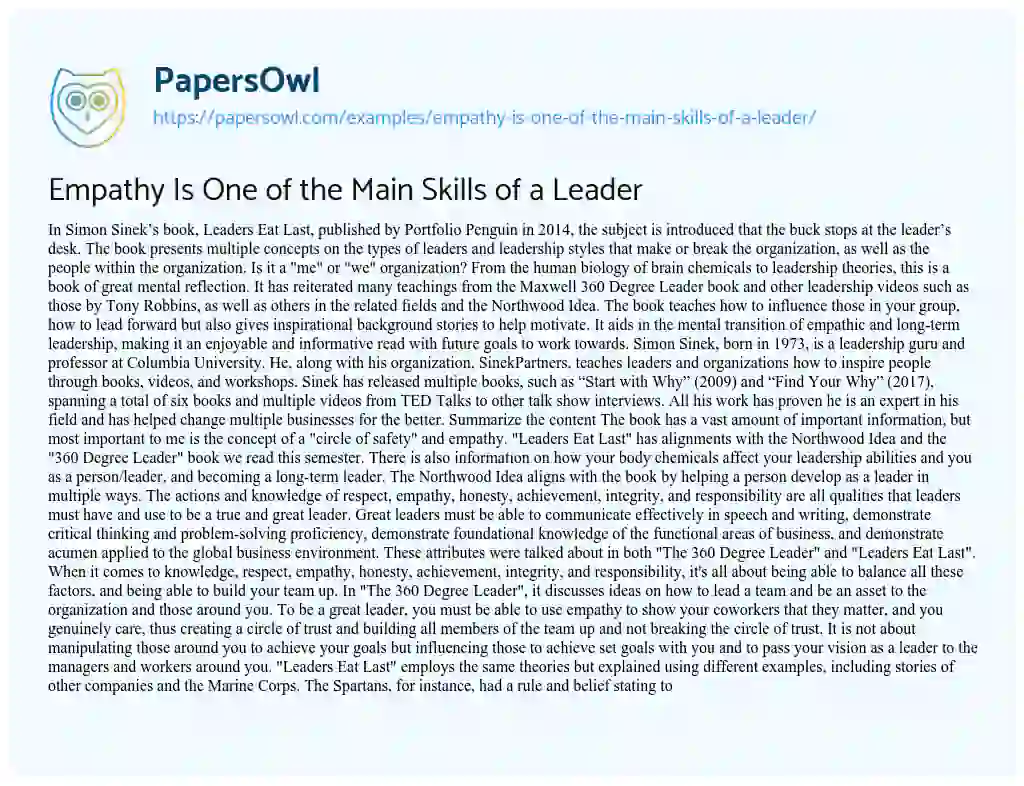 Essay on Empathy is One of the Main Skills of a Leader