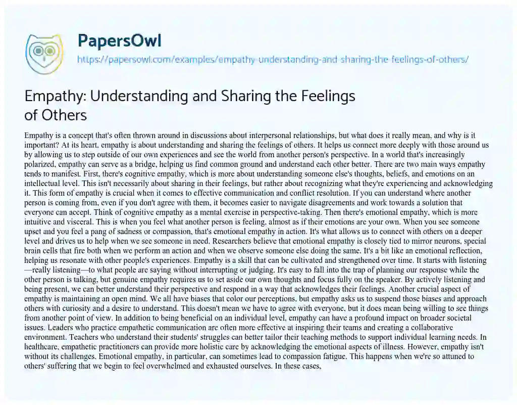 Empathy: Understanding and Sharing the Feelings of Others - Free Essay ...