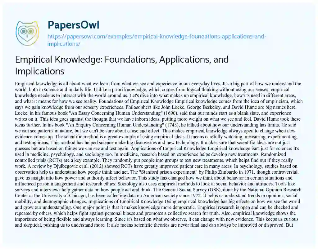 Essay on Empirical Knowledge: Foundations, Applications, and Implications