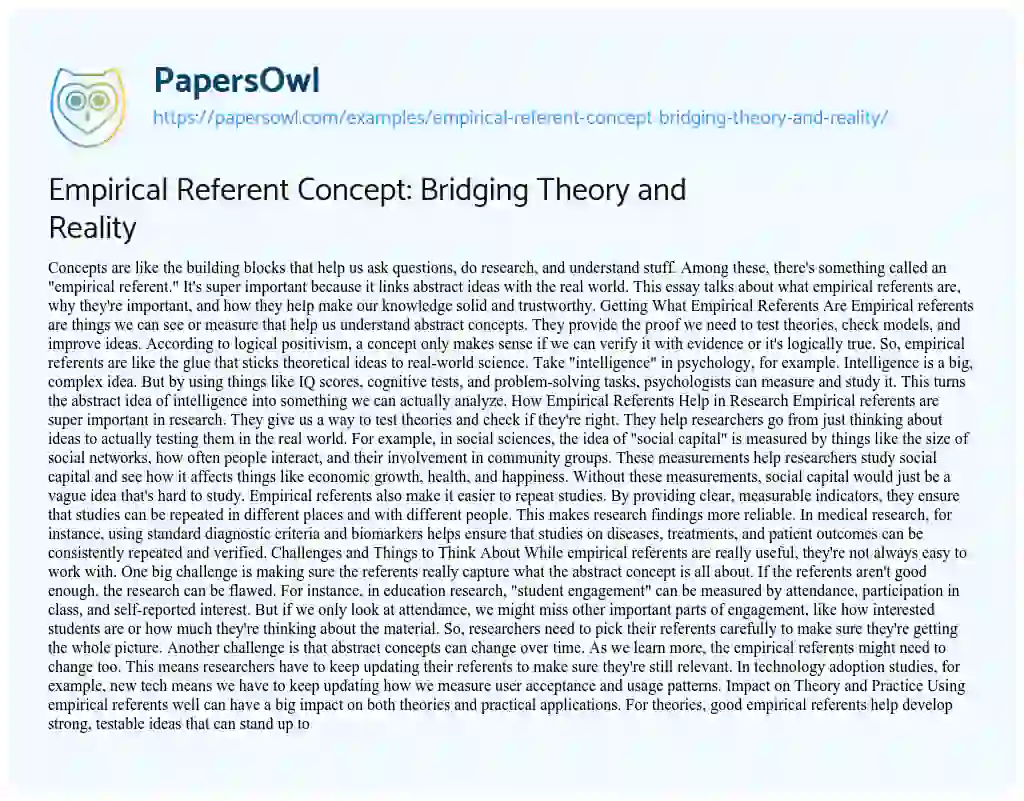 Essay on Empirical Referent Concept: Bridging Theory and Reality