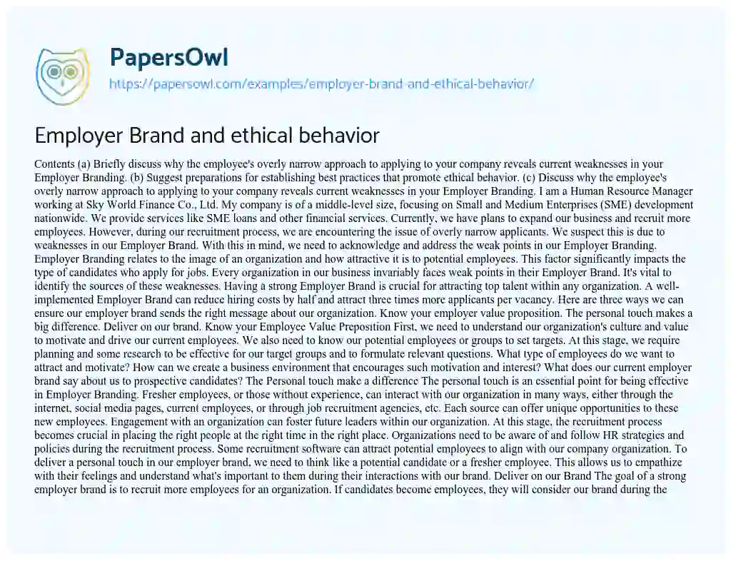 Essay on Employer Brand and Ethical Behavior