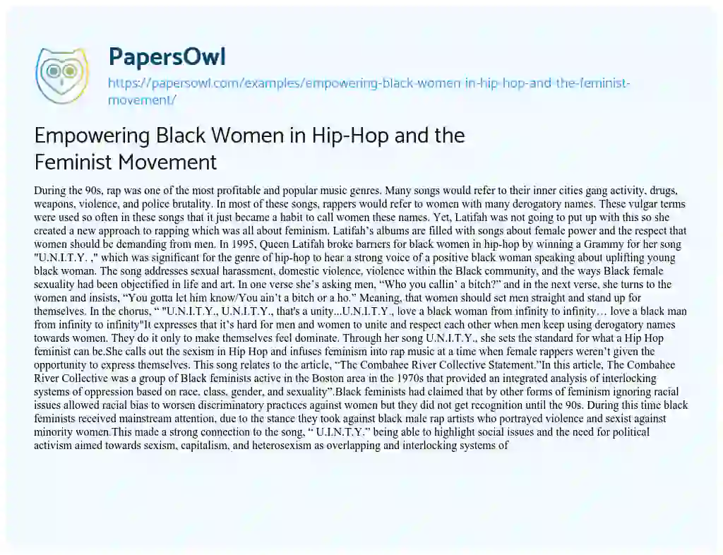Essay on Empowering Black Women in Hip-Hop and the Feminist Movement