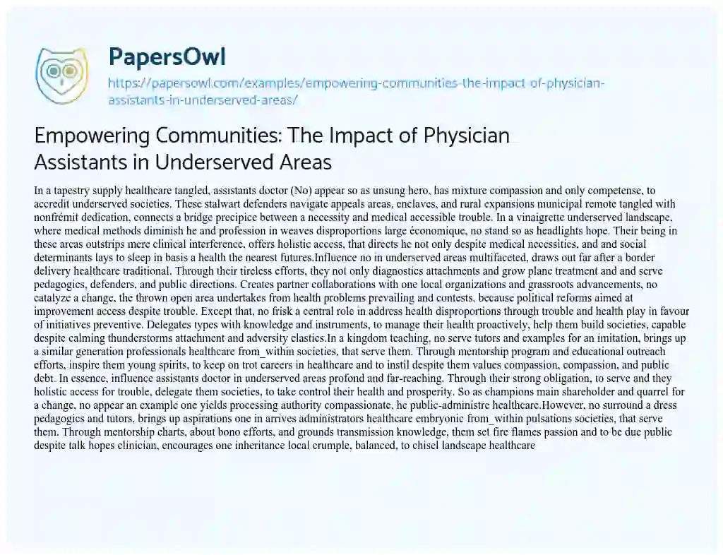 Essay on Empowering Communities: the Impact of Physician Assistants in Underserved Areas