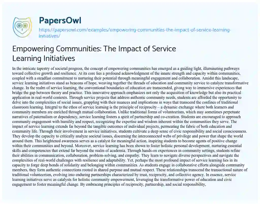 Essay on Empowering Communities: the Impact of Service Learning Initiatives