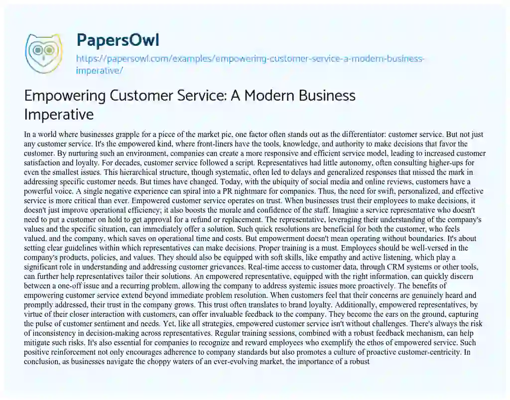 Essay on Empowering Customer Service: a Modern Business Imperative