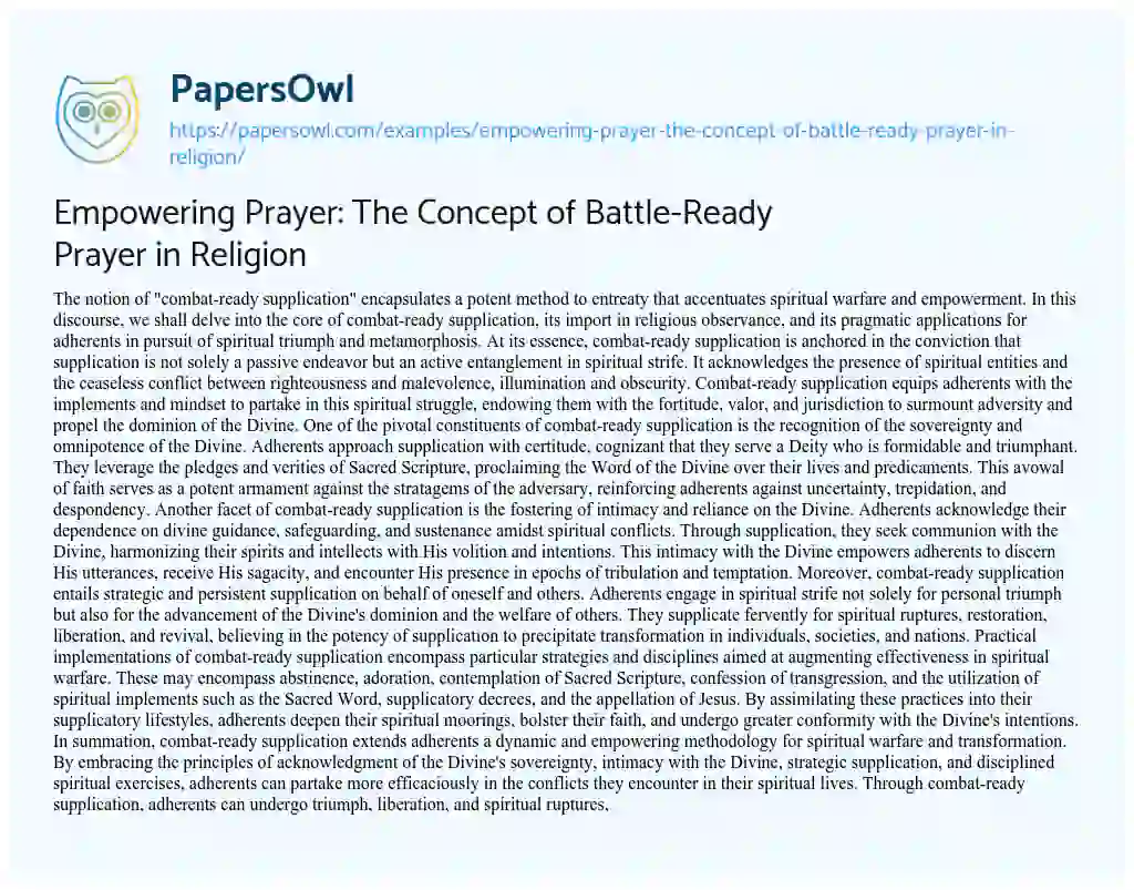 Essay on Empowering Prayer: the Concept of Battle-Ready Prayer in Religion