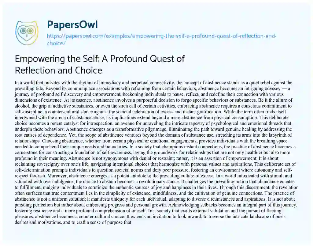 Essay on Empowering the Self: a Profound Quest of Reflection and Choice