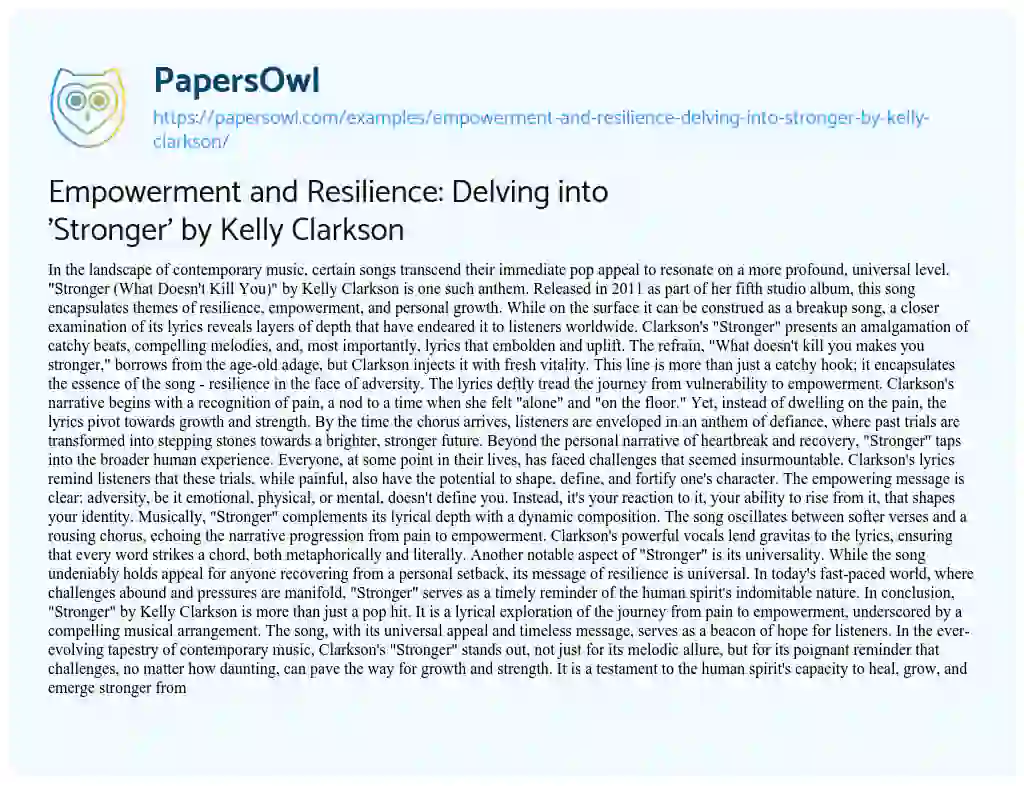 Essay on Empowerment and Resilience: Delving into ‘Stronger’ by Kelly Clarkson