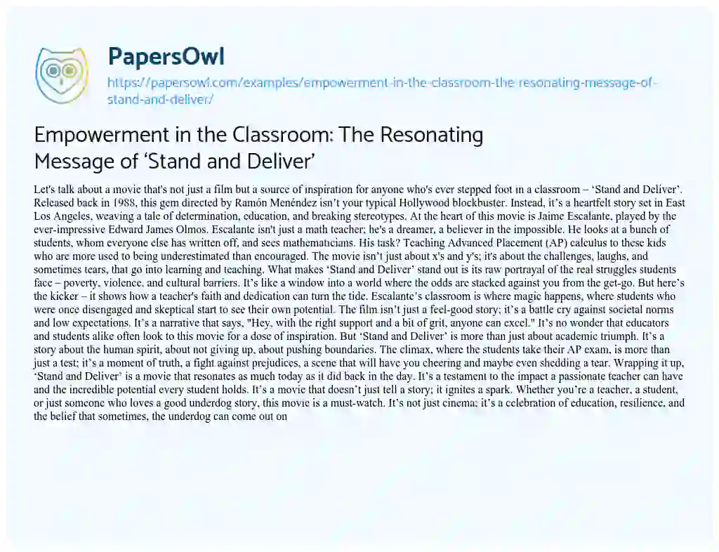 Essay on Empowerment in the Classroom: the Resonating Message of ‘Stand and Deliver’