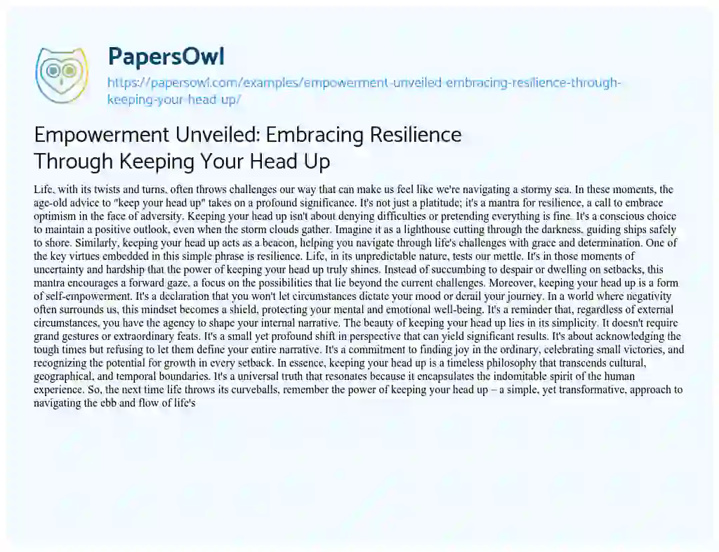 Essay on Empowerment Unveiled: Embracing Resilience through Keeping your Head up