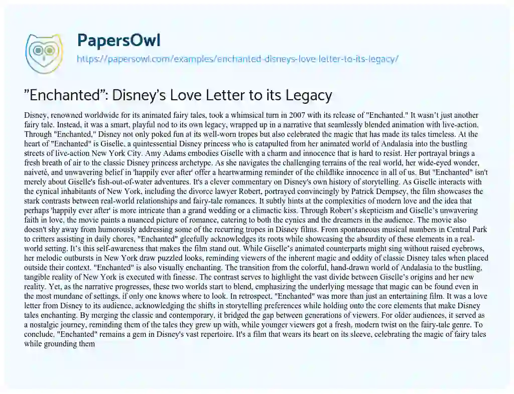 Essay on “Enchanted”: Disney’s Love Letter to its Legacy