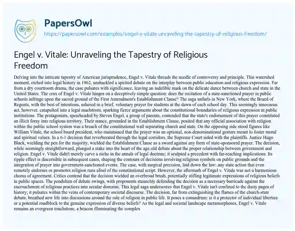 Essay on Engel V. Vitale: Unraveling the Tapestry of Religious Freedom
