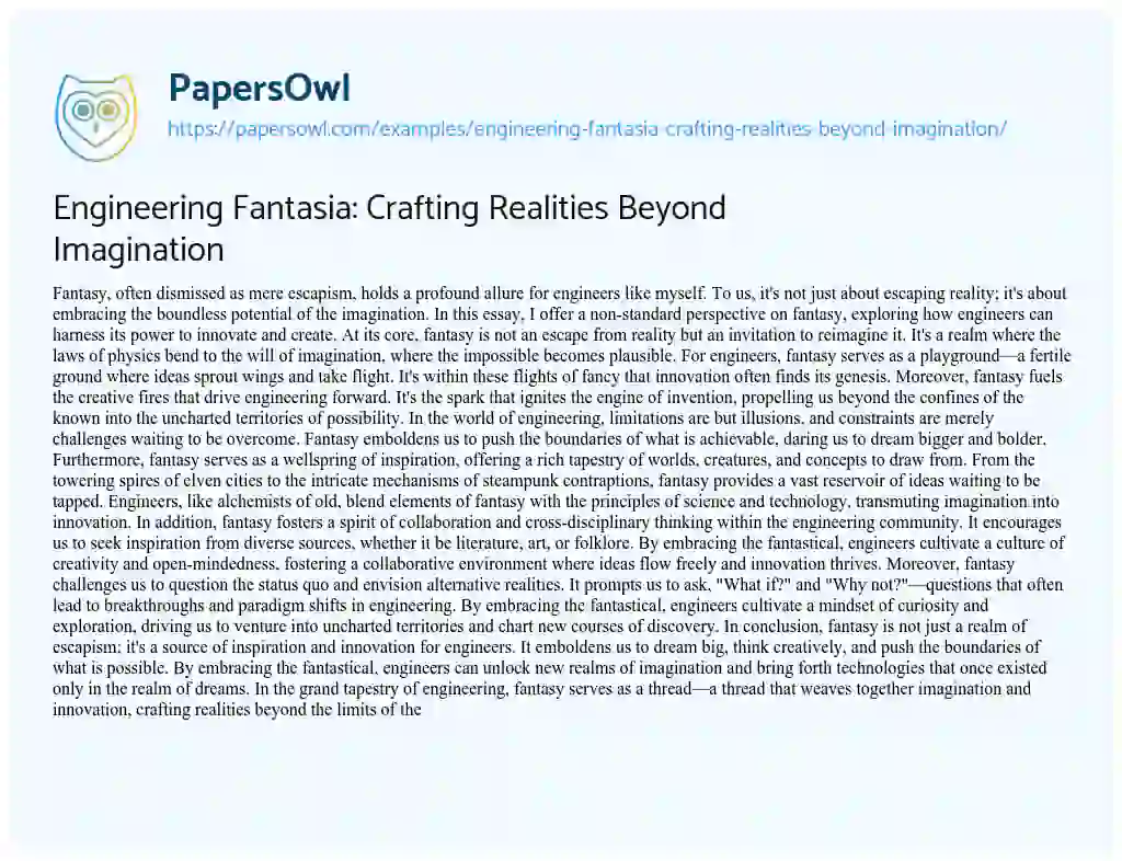 Essay on Engineering Fantasia: Crafting Realities Beyond Imagination