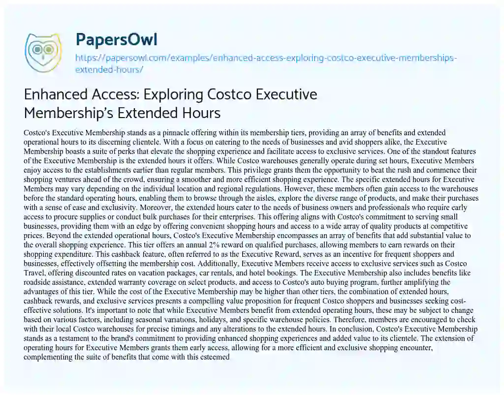 Essay on Enhanced Access: Exploring Costco Executive Membership’s Extended Hours