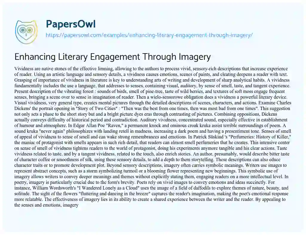 Essay on Enhancing Literary Engagement through Imagery