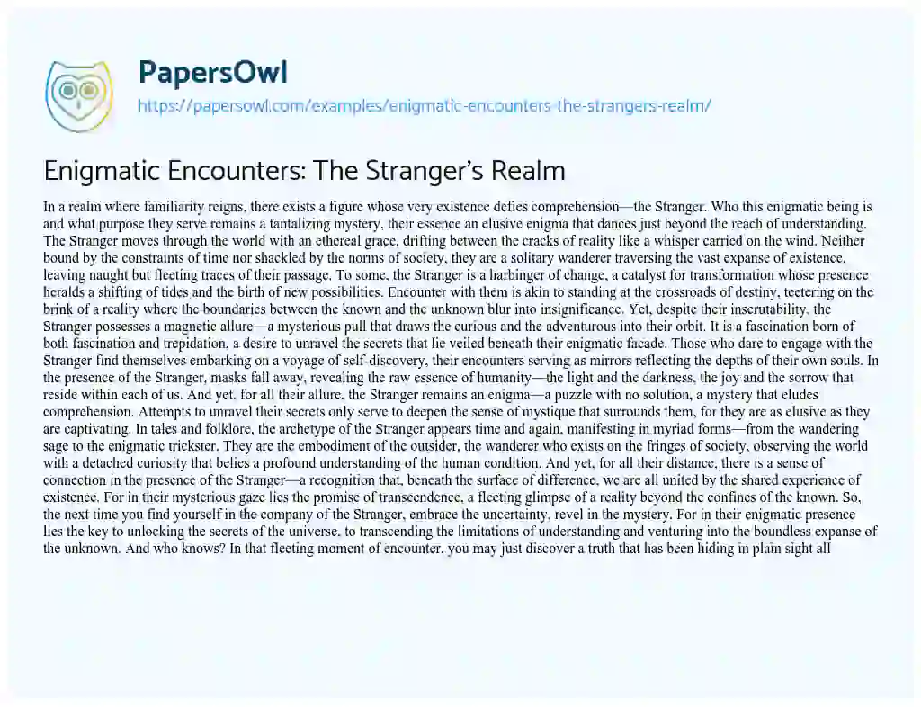 Essay on Enigmatic Encounters: the Stranger’s Realm