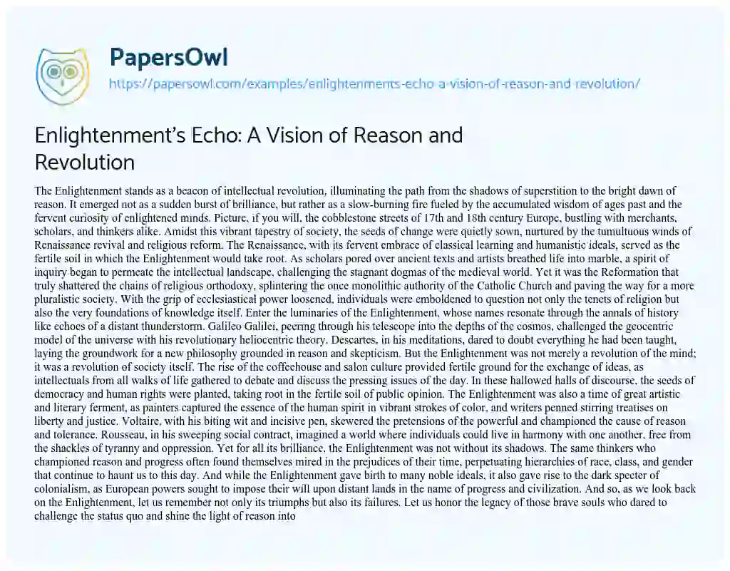 Essay on Enlightenment’s Echo: a Vision of Reason and Revolution