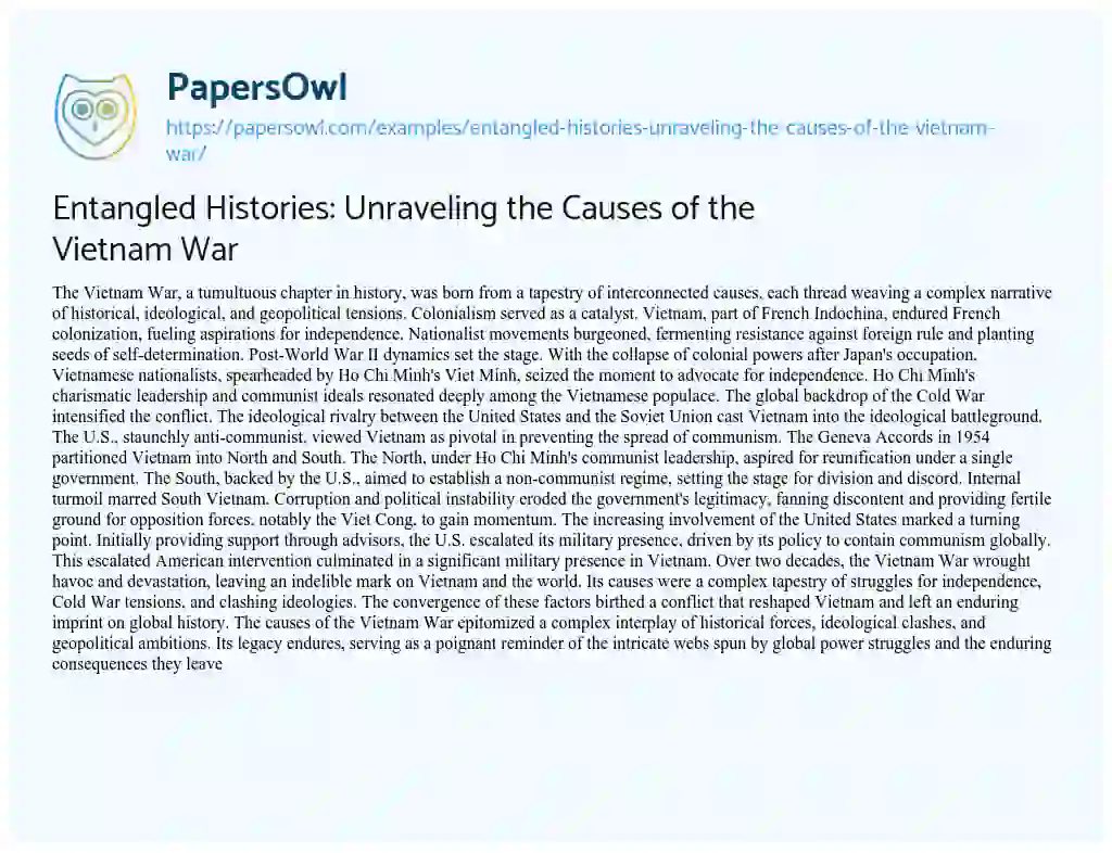 Essay on Entangled Histories: Unraveling the Causes of the Vietnam War