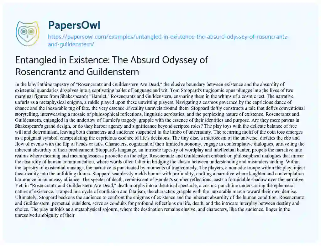 Essay on Entangled in Existence: the Absurd Odyssey of Rosencrantz and Guildenstern
