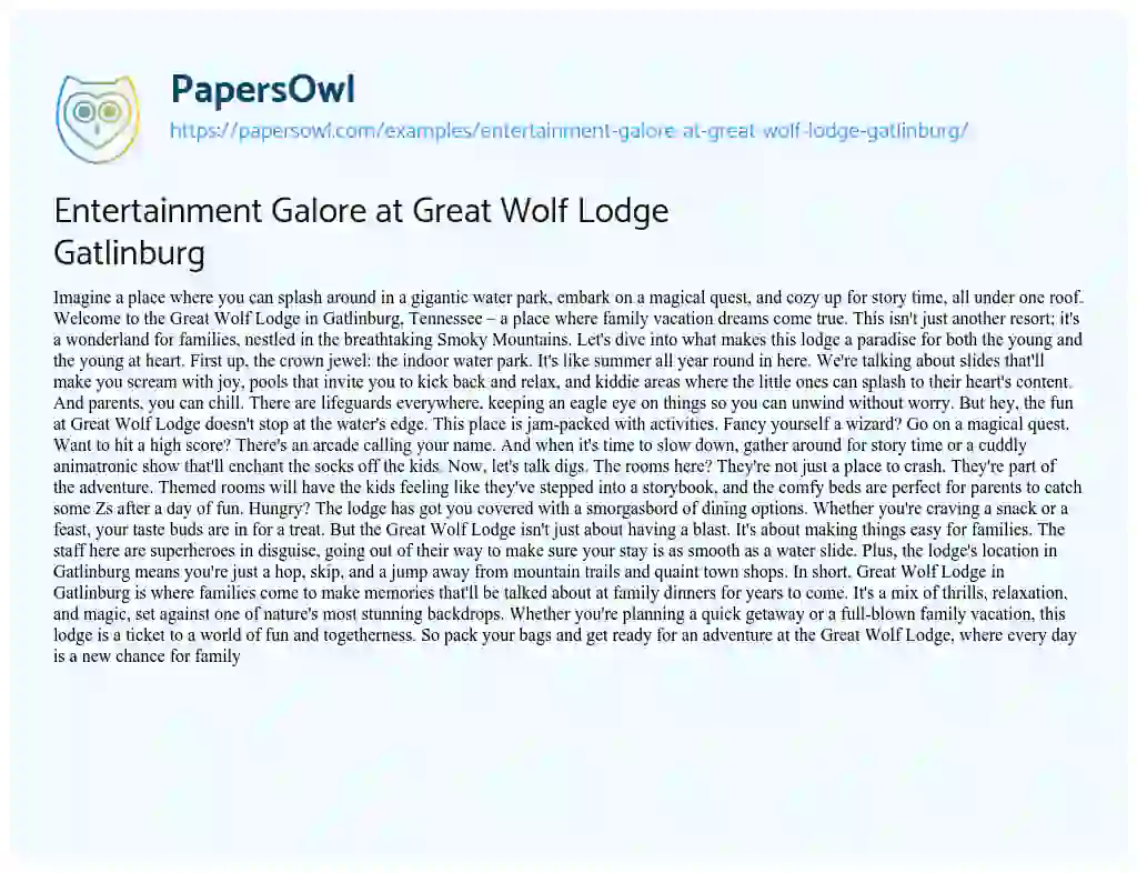 Essay on Entertainment Galore at Great Wolf Lodge Gatlinburg