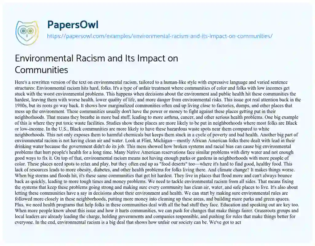 Essay on Environmental Racism and its Impact on Communities