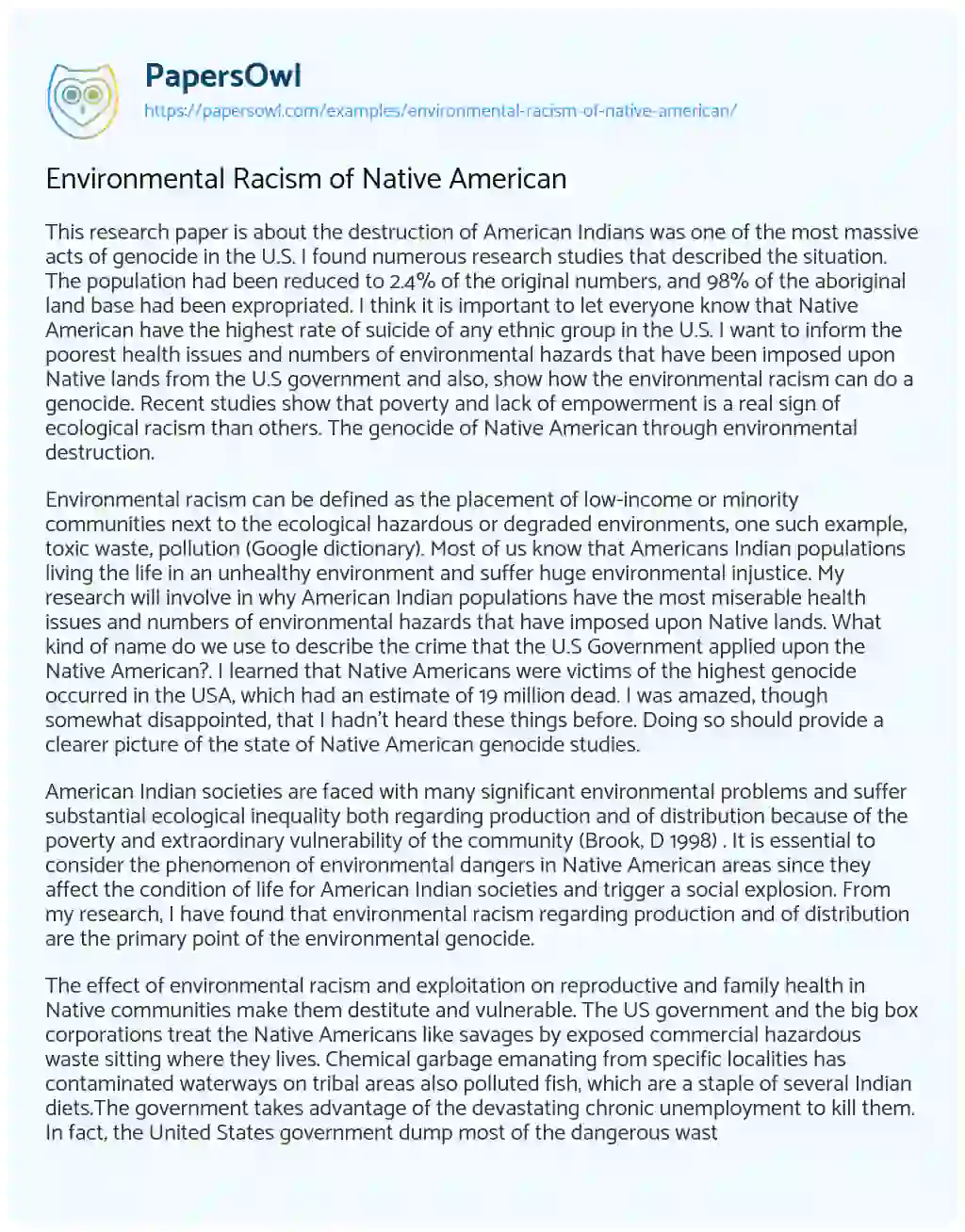 Essay on Environmental Racism of Native American