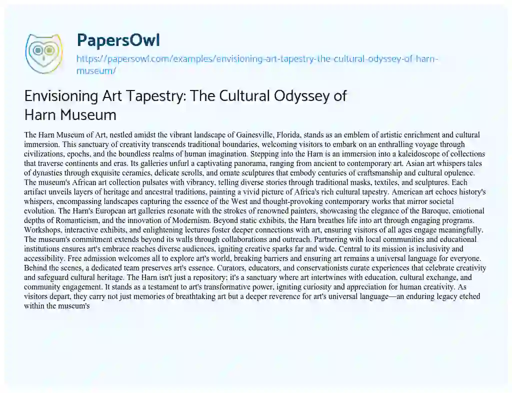 Essay on Envisioning Art Tapestry: the Cultural Odyssey of Harn Museum