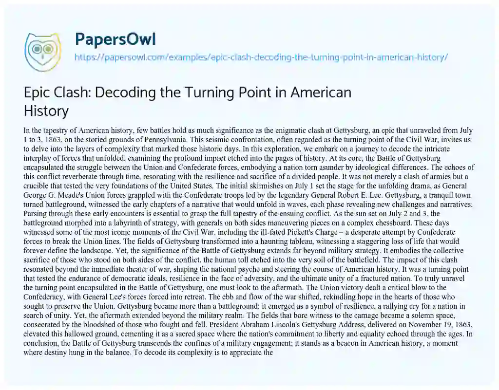 Essay on Epic Clash: Decoding the Turning Point in American History