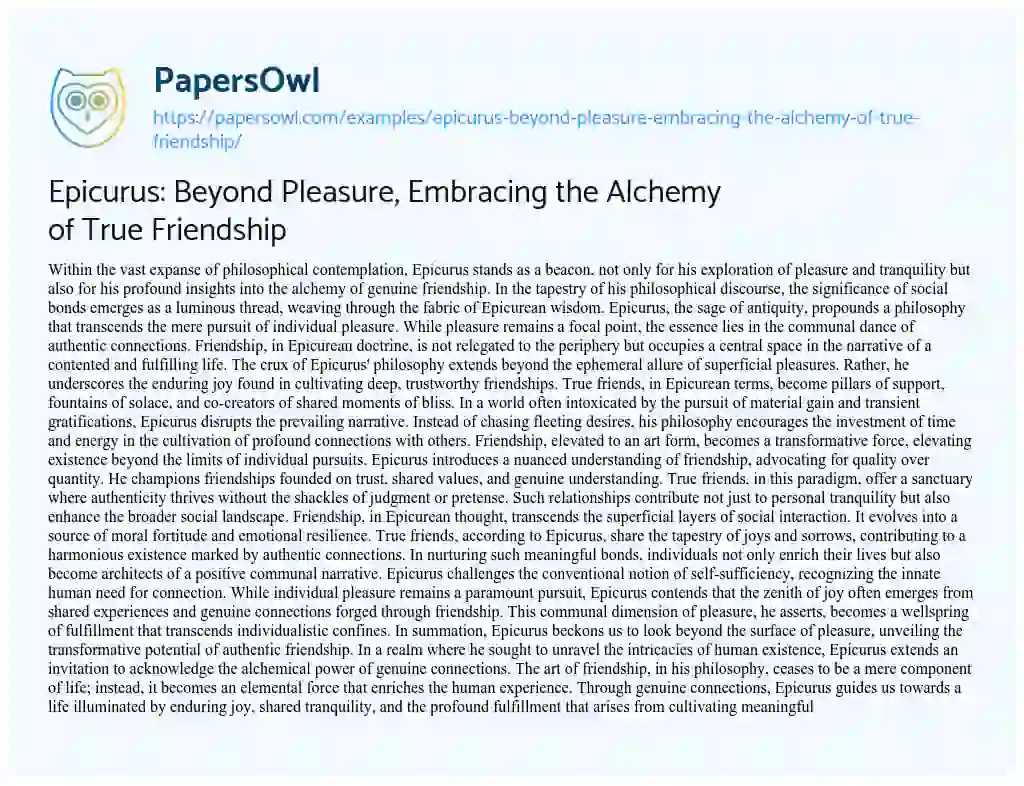 Essay on Epicurus: Beyond Pleasure, Embracing the Alchemy of True Friendship
