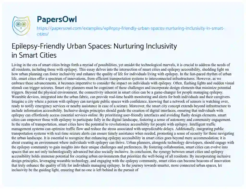 Essay on Epilepsy-Friendly Urban Spaces: Nurturing Inclusivity in Smart Cities
