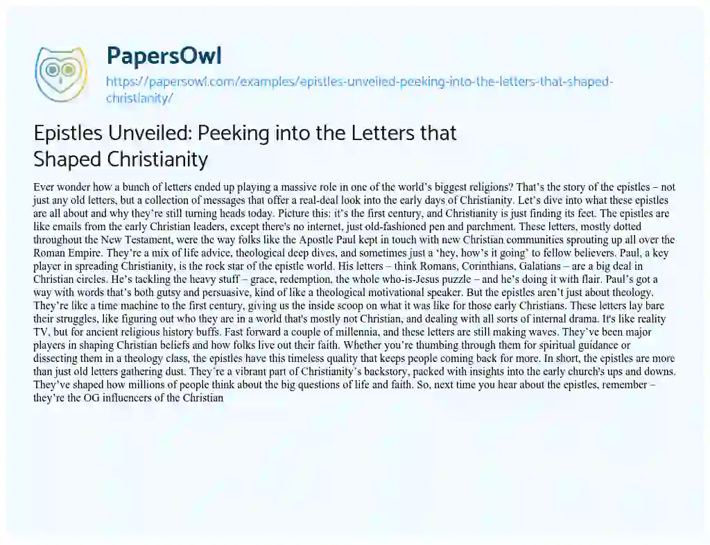 Essay on Epistles Unveiled: Peeking into the Letters that Shaped Christianity