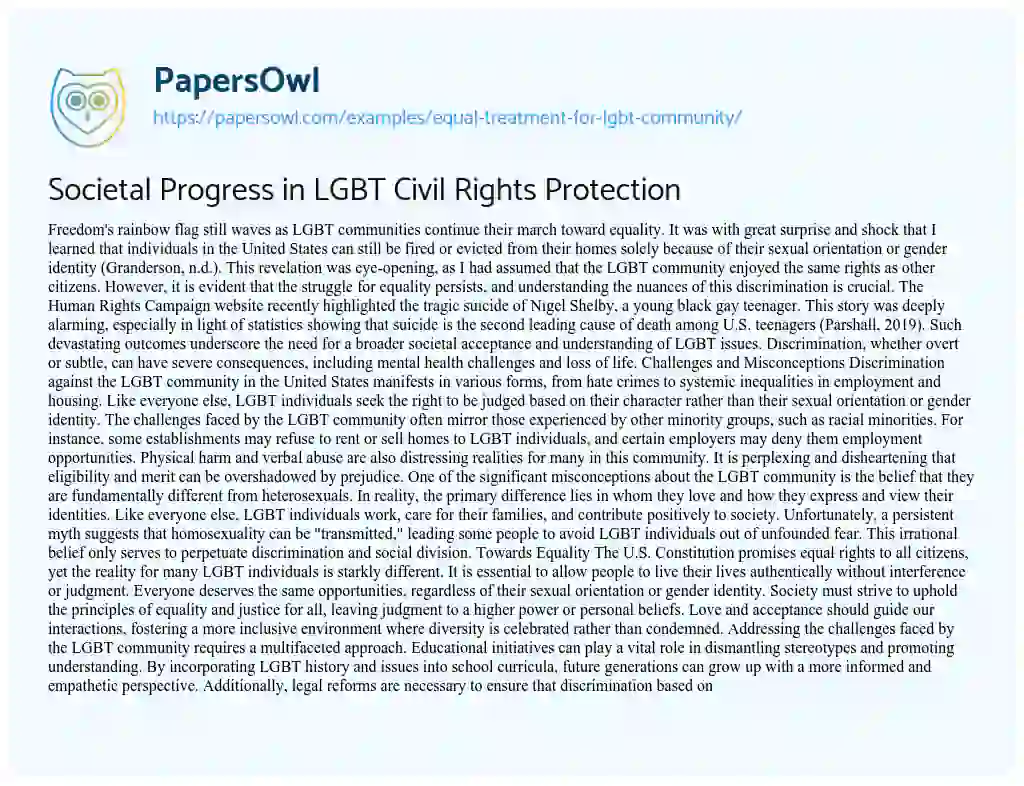 Essay on Equal Treatment for LGBT Community