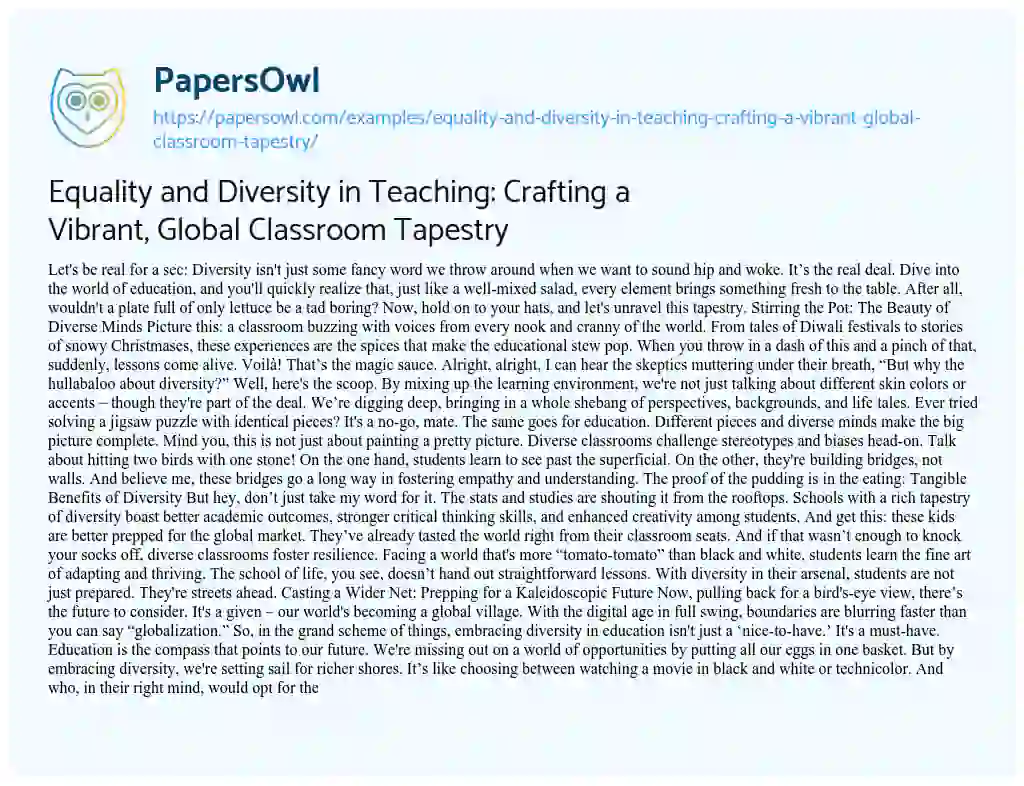 Essay on Equality and Diversity in Teaching: Crafting a Vibrant, Global Classroom Tapestry