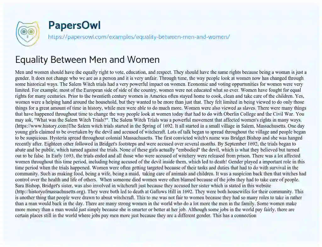 Essay on Equality between Men and Women