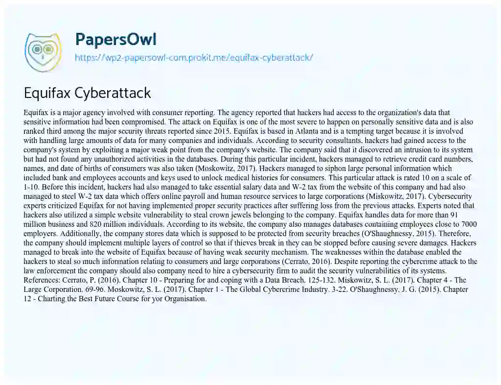 Essay on Equifax Cyberattack