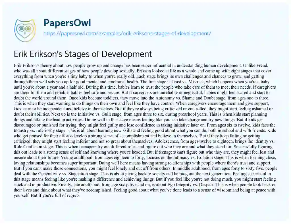 Essay on Erik Erikson’s Stages of Development