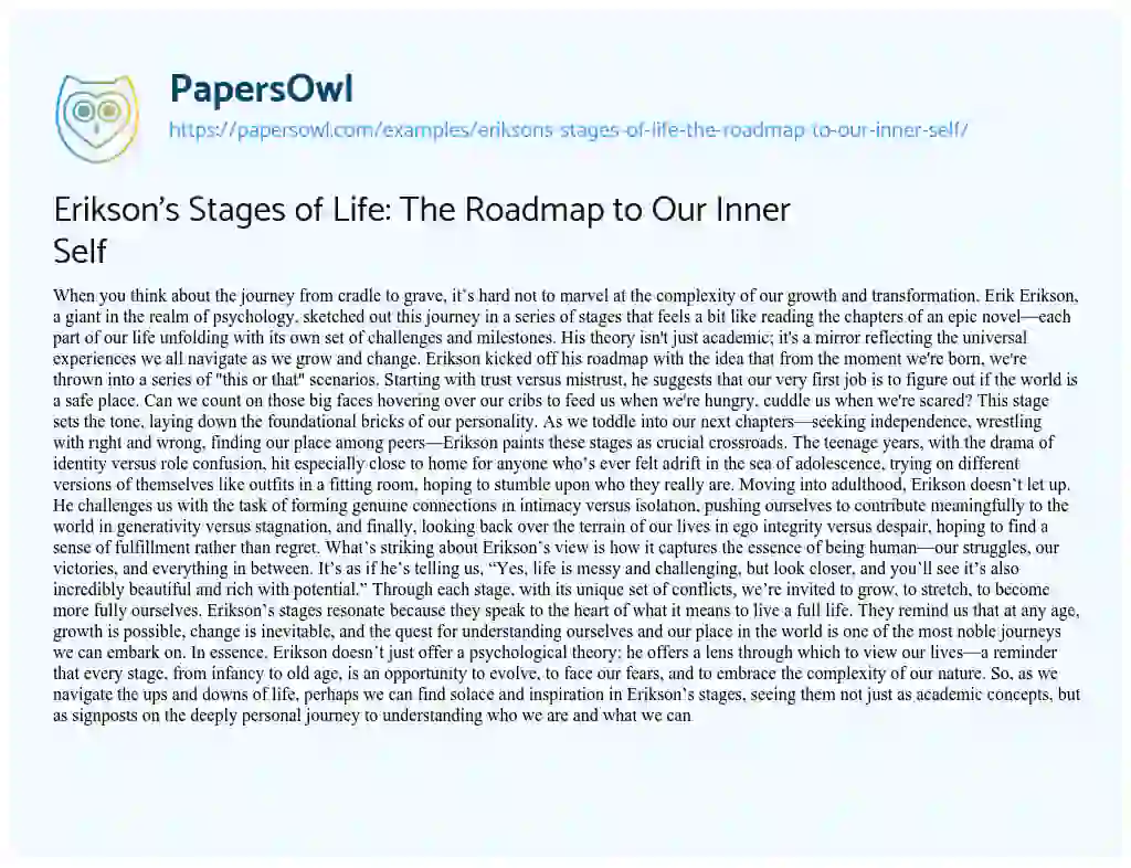 Essay on Erikson’s Stages of Life: the Roadmap to our Inner Self